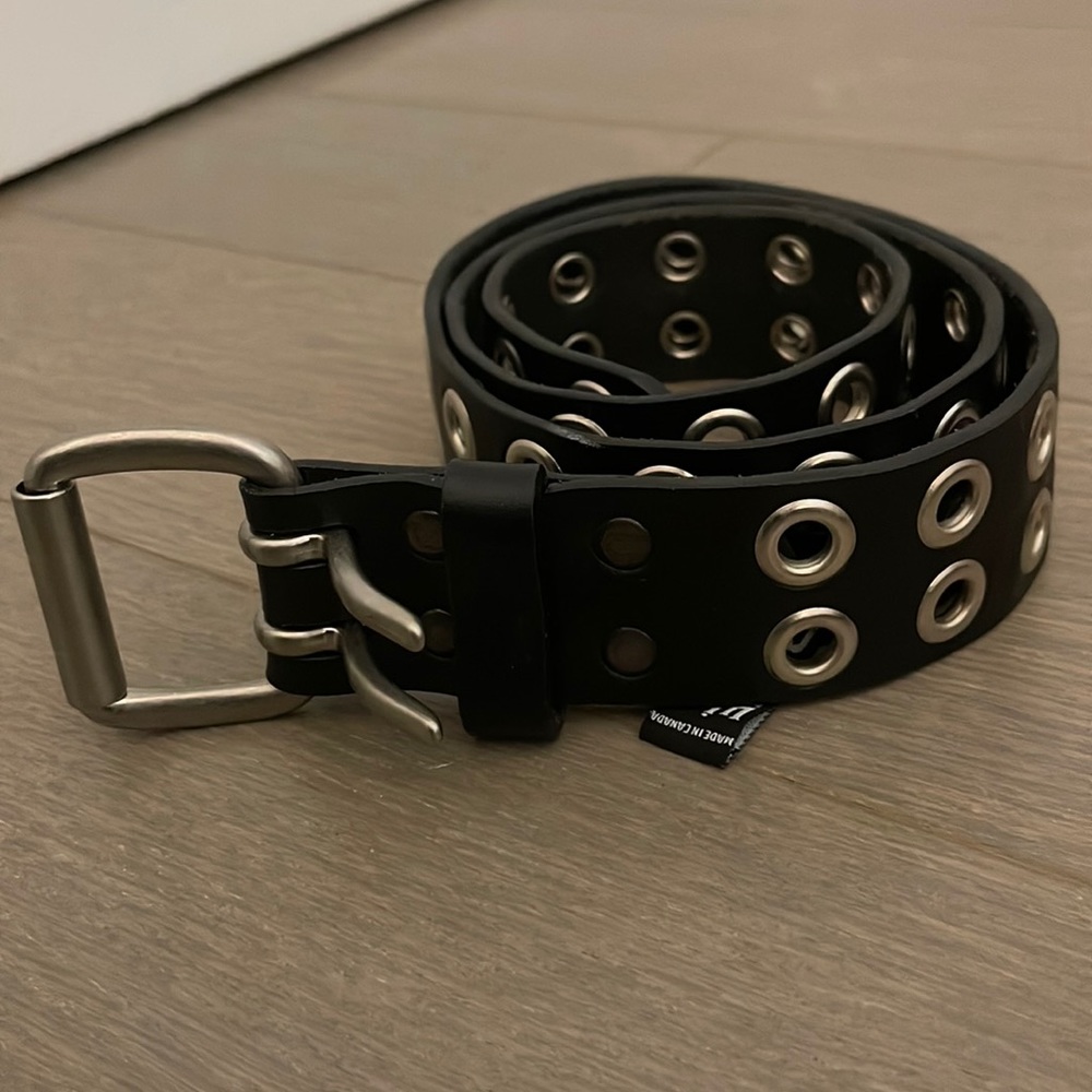 Black leather belt with grommets